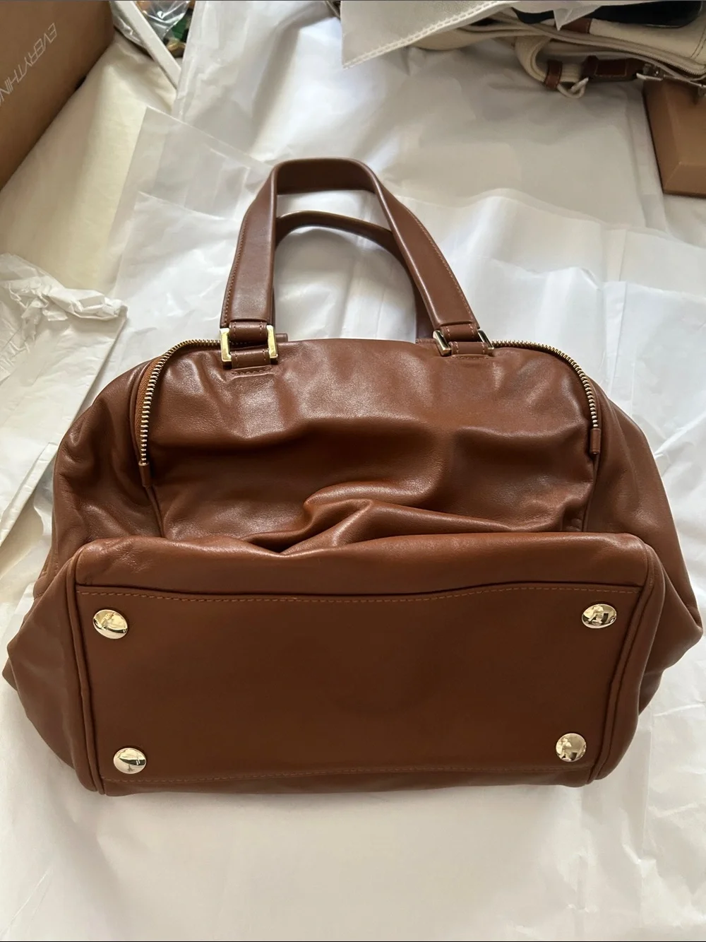 Jimmy Choo Brown Leather Satchel with Green Snakeskin Front Pocket